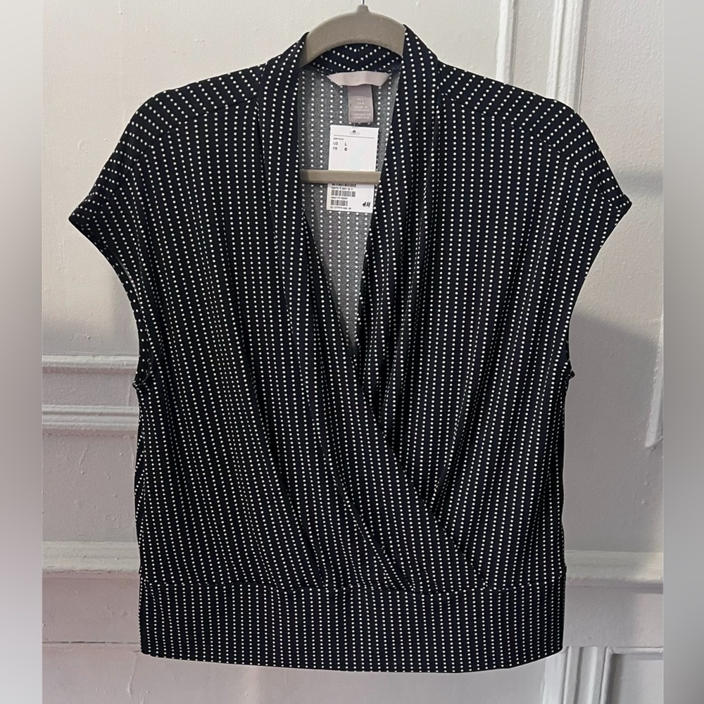Draped Front Black and White Women's Top